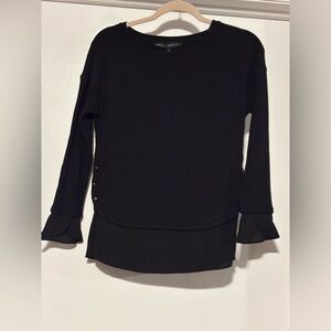 White House Black Market Black Layered Ruffle-Hem Sweater Top